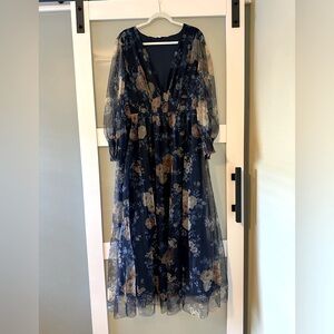 Baltic Born Layla Tulle Maxi Dress Dark Blue Floral